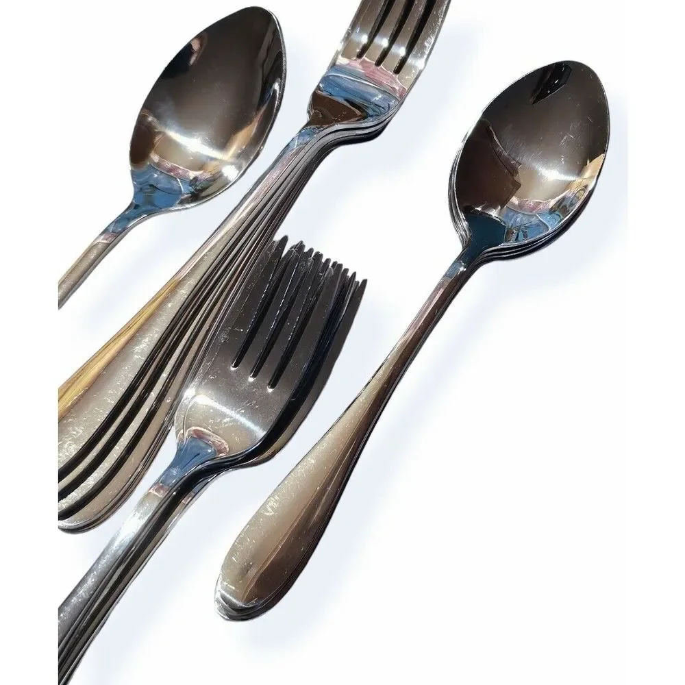 Stainless Steel Flatware 25 pc Glossy Teaspoons, Forks, Dinner‎ Knives